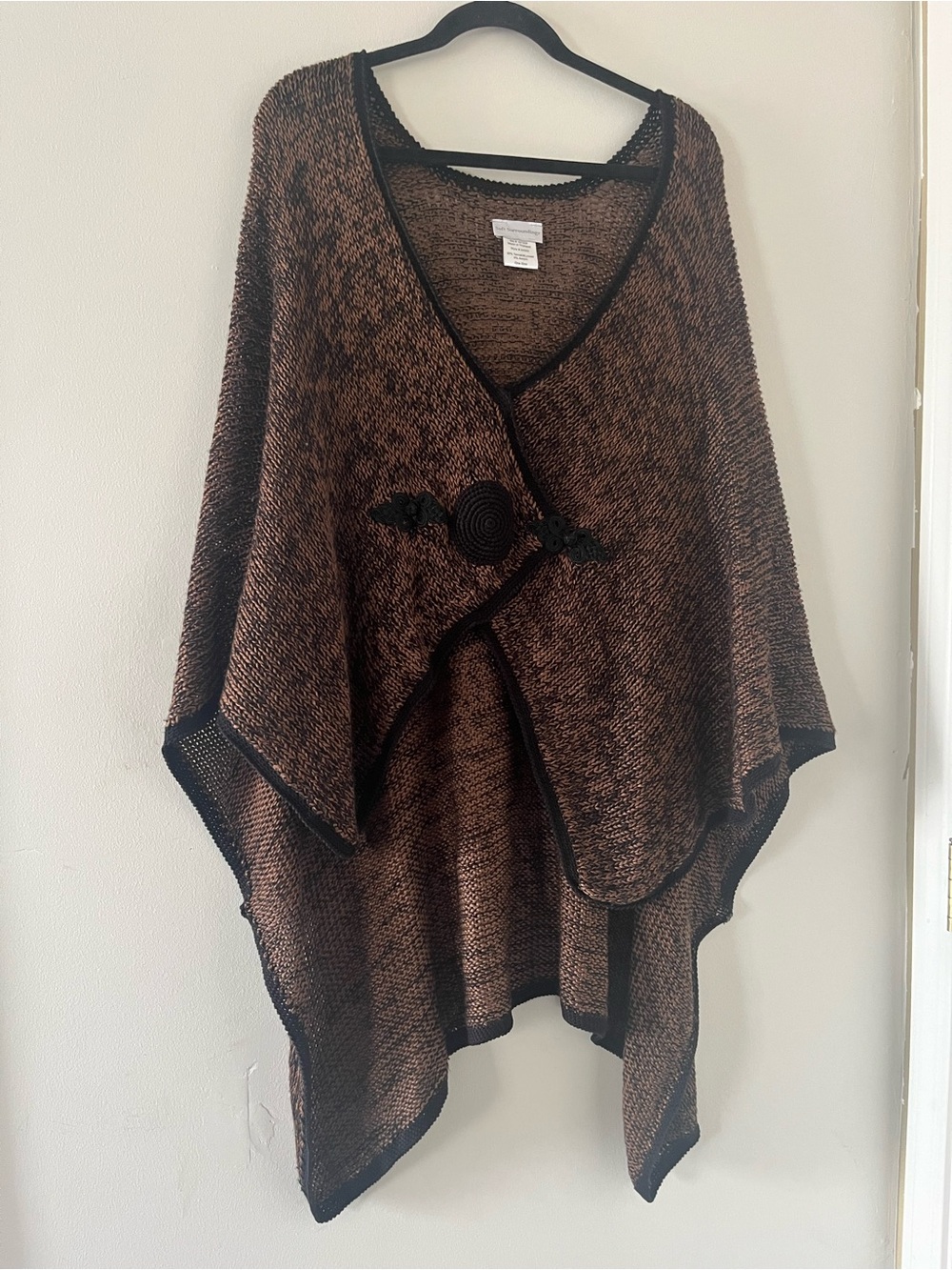 Soft Surroundings Brown Black Knit Poncho Cape One Size Lagenlook Artsy Fall